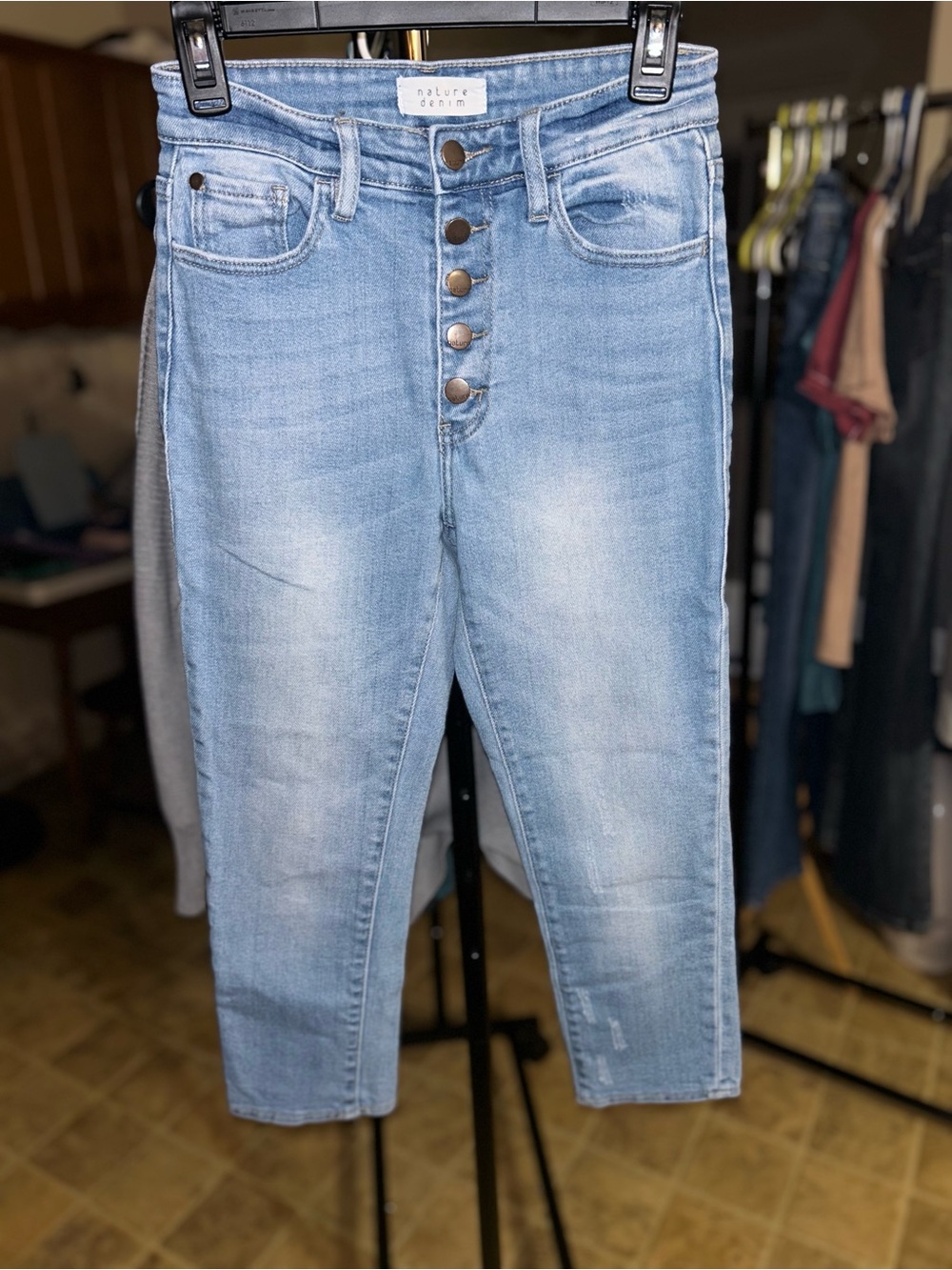 Nature Denim Light Blue Cropped Button-Fly Jeans